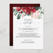 ブルゴーニュと赤面ピンク結婚ズのインフォメーションゲスト エンクロージャーカード (正面/裏面)