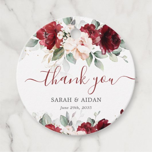 ブルゴーニュと赤面ピンク結婚フローラありがとう フェイバータグ (正面)