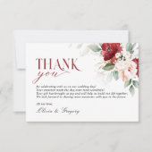 ブルゴーニュと赤面ピンク結婚フローラありがとう 出欠カード (正面)