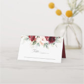 ブルゴーニュと赤面ピンク結婚フローラ座席表 プレイスカード (正面)