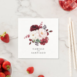 ブルゴーニュと赤面ピンク結婚フローラ紙 スタンダードカクテルナプキン