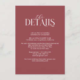 ブルゴーニュと赤面ピンク結婚フローラ詳細 エンクロージャーカード