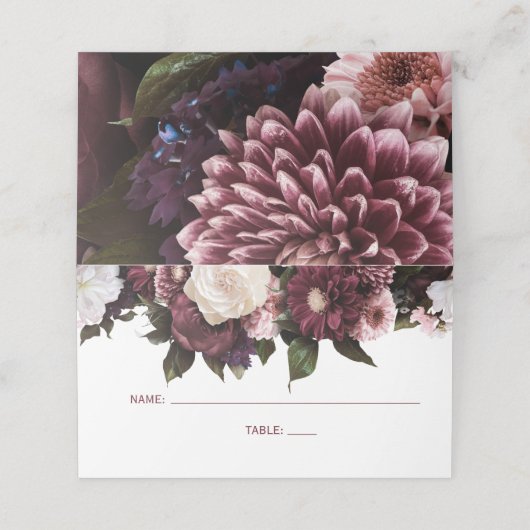 ブルゴーニュと赤面ピンク結婚フローラ プレイスカード (外部開封)