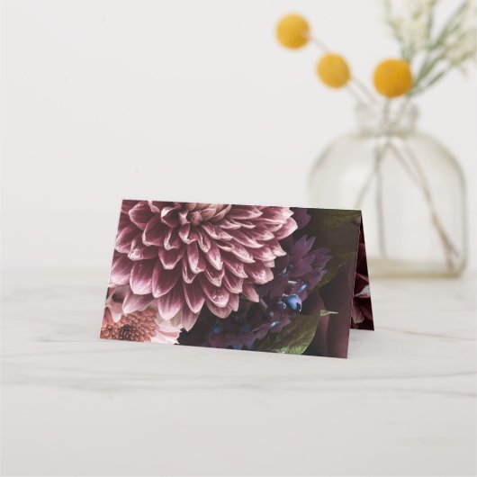 ブルゴーニュと赤面ピンク結婚フローラ プレイスカード (裏面)