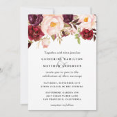 ブルゴーニュと赤面ピンク結婚フローラ 招待状 (正面)