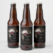 ブルゴーニュと赤面ピンク花模様オンブラック結婚ズ ビールラベル (ボトル)