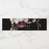 ブルゴーニュと赤面ピンク花模様オンブラック結婚ズ ペットボトルラベル (シングルラベル)