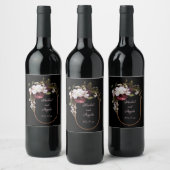 ブルゴーニュと赤面ピンク花模様オンブラック ワインラベル (ボトル)