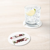 ブルゴーニュと赤面フローラエレガントな結婚式 ラウンドペーパーコースター (インサイチュ)