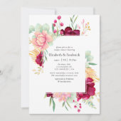 ブルゴーニュと赤面フローラカップルのシャワー 招待状 (正面)