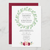ブルゴーニュと赤面フローラユーカリ結婚ス 招待状 (正面/裏面)