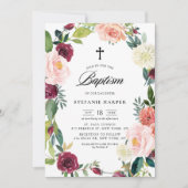 ブルゴーニュと赤面フローラリース秋バプテスマ 招待状 (正面)