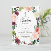 ブルゴーニュと赤面フローラリース秋バプテスマ 招待状 (スタンド正面)