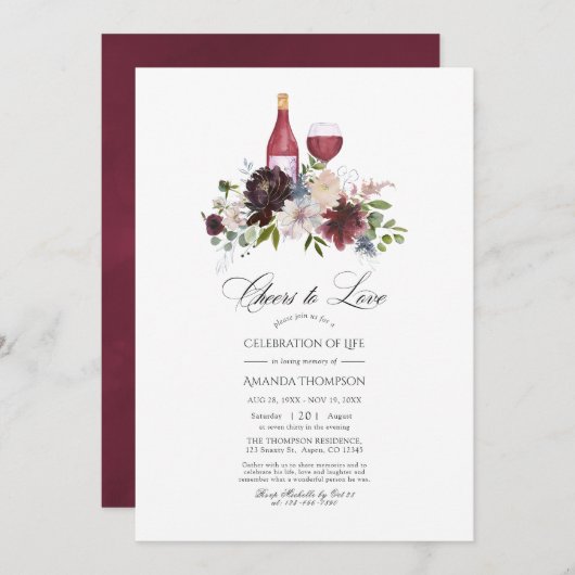 ブルゴーニュと赤面フローラワインお祝いの生活 招待状 (正面/裏面)