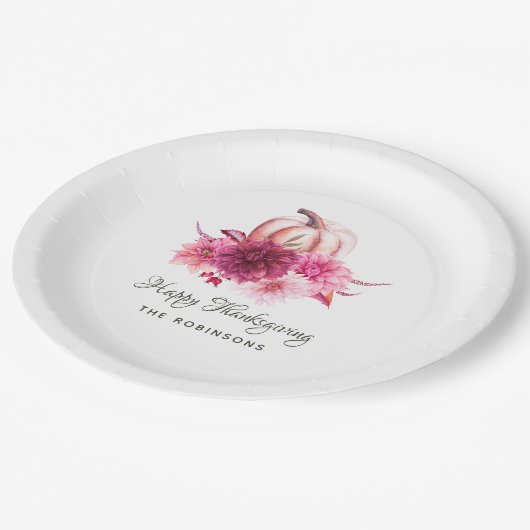 ブルゴーニュと赤面フローラ感謝祭パーティー ペーパープレート (アングル)