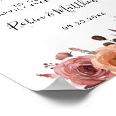 ブルゴーニュと赤面フローラ結婚の歓迎サイン ポスター (角)