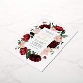 ブルゴーニュと赤面フローラ結婚写真 箔招待状 (回転した状態)