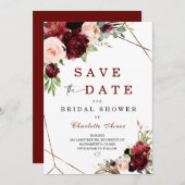 ブルゴーニュと赤面ブライダルシャワーの日付を保存 招待状 (正面/裏面)