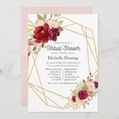 ブルゴーニュと赤面ボホ幾何学的バーチャルシャワー 招待状 (正面/裏面)