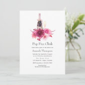 ブルゴーニュと赤面ポップ・アートのフィズクリンクブライダルシャワー 招待状 (スタンド正面)