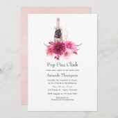 ブルゴーニュと赤面ポップ・アートのフィズクリンクブライダルシャワー 招待状 (正面/裏面)