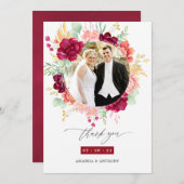 ブルゴーニュと赤面ユーカリ結婚フローラの写真 サンキューカード (正面/裏面)