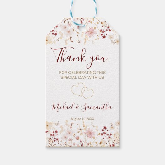 ブルゴーニュと赤面ワイルドフラワー結婚ズ ギフトタグ (正面)