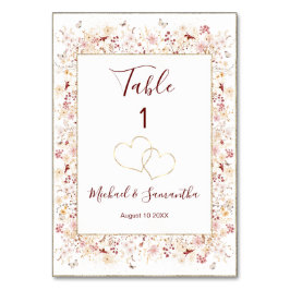 ブルゴーニュと赤面ワイルドフラワー結婚ズ テーブルナンバー