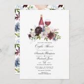 ブルゴーニュと赤面ワインをテーマにしたカップルのシャワー 招待状 (正面/裏面)