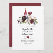 ブルゴーニュと赤面ワインをテーマにしたフローラ結婚ズ 招待状 (正面/裏面)