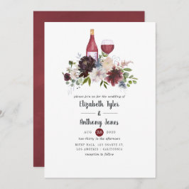 ブルゴーニュと赤面ワインをテーマにしたフローラ結婚ズ 招待状