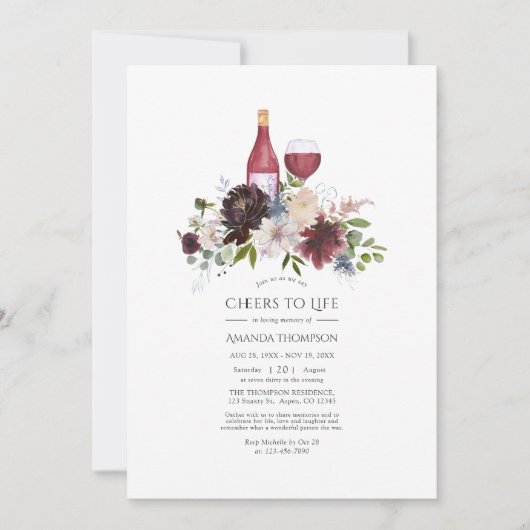 ブルゴーニュと赤面ワインをテーマにした生活お祝い 招待状 (正面)