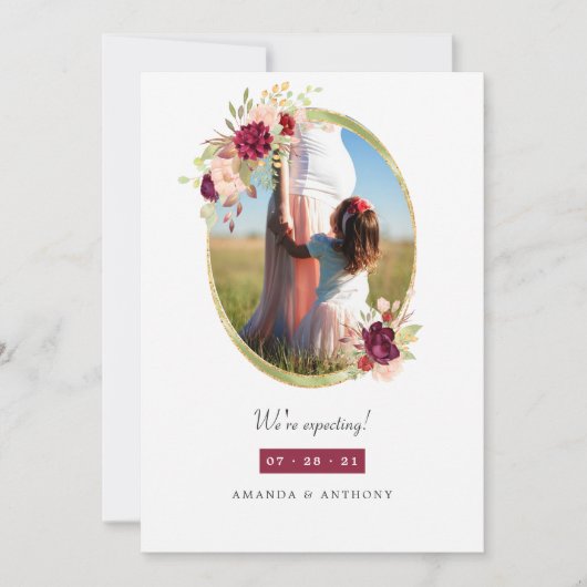 ブルゴーニュと赤面幾何学フローラ妊娠 案内状 (正面)