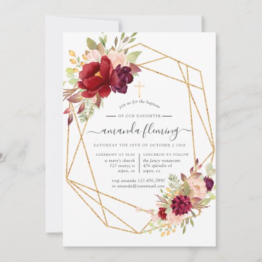 ブルゴーニュと赤面幾何学洗礼/《キリスト教》洗礼式や命名式 招待状 (正面)