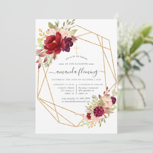 ブルゴーニュと赤面幾何学洗礼/《キリスト教》洗礼式や命名式 招待状 (スタンド正面)