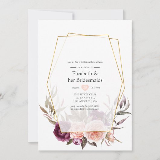 ブルゴーニュと赤面幾何学的ブリデスメイドランチョン 招待状 (正面)