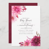 ブルゴーニュと赤面秋の秋フローラベビーシャワー 招待状 (正面/裏面)