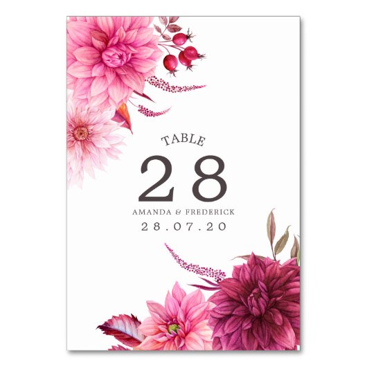 ブルゴーニュと赤面秋の結婚式テーブル番号 テーブルナンバー (正面)