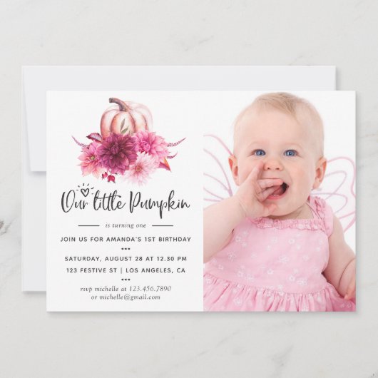 ブルゴーニュと赤面秋秋パンプキン誕生日 招待状 (正面)