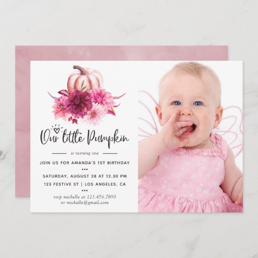 ブルゴーニュと赤面秋秋パンプキン誕生日 招待状 (正面/裏面)