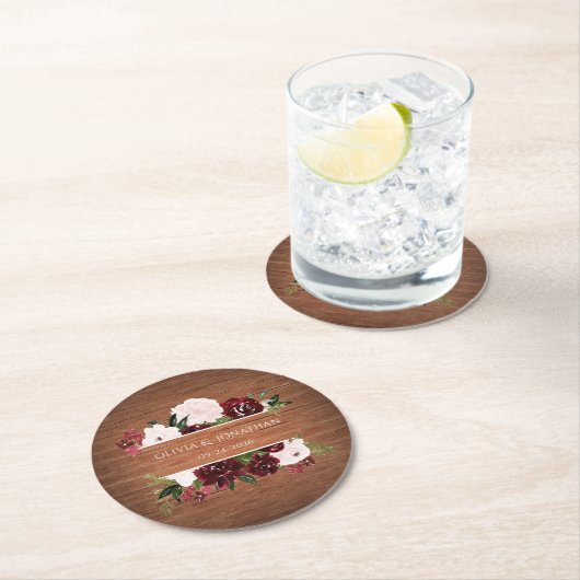 ブルゴーニュと赤面素朴フローラ結婚ズ ラウンドペーパーコースター (インサイチュ)