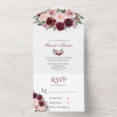ブルゴーニュと赤面絵を描ピンク結婚牡丹の全て オールインワン招待状 (内側)