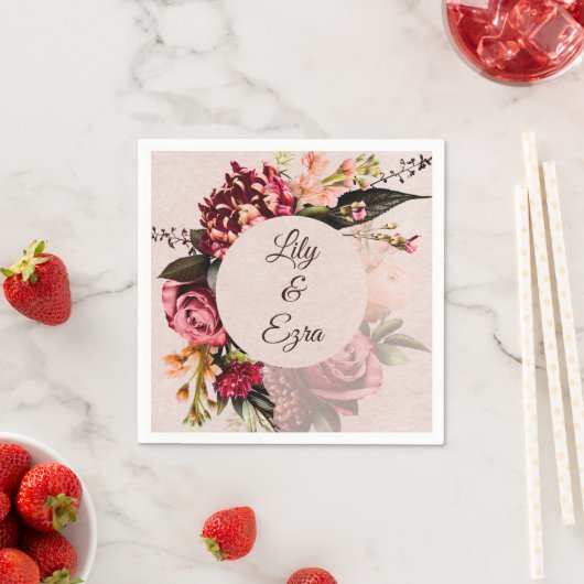 ブルゴーニュと赤面花模様カスタム秋の結婚式 スタンダードカクテルナプキン (インサイチュ)