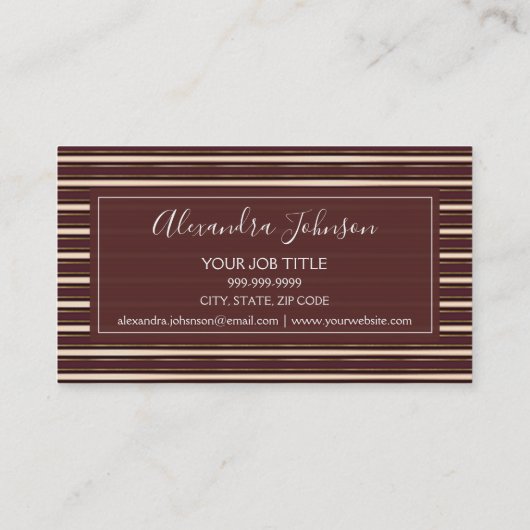 ブルゴーニュと金ゴールドのパタストライプのーン 名刺 (裏面)