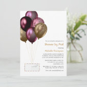 ブルゴーニュと金ゴールドのベビー又はブライダルシャワーによる郵便 招待状 (スタンド正面)