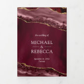 ブルゴーニュと金ゴールドアガテの写真結婚コラージュ 三つ折り招待状 (カバー)