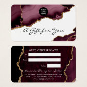 ブルゴーニュと金ゴールドアゲイト石のギフト証明書 (正面&裏面)