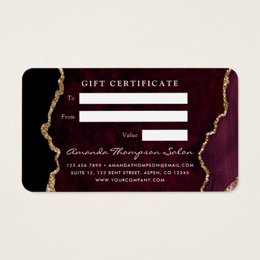 ブルゴーニュと金ゴールドアゲイト石のギフト証明書 (裏面)