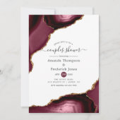 ブルゴーニュと金ゴールドアゲートのカップルのシャワー 招待状 (正面)