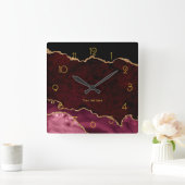 ブルゴーニュと金ゴールドアゲートパーソナライズされたト スクエア壁時計 (ホーム)